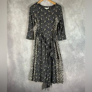Boden Maxi Dress UK 10 / US 6 Black Beige Floral Long Sleeve Stretch Preppy Boho